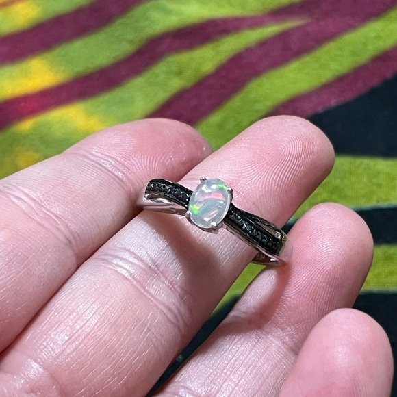 Chuck Clemency Jewelry - Chuck Clemency Ethiopian Opal Black Diamond Chip Sterling Silver 925 Size 9 3/4